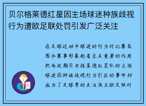 贝尔格莱德红星因主场球迷种族歧视行为遭欧足联处罚引发广泛关注